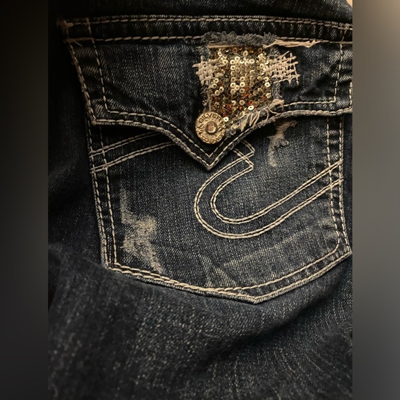 Silver Jeans Suki Surplus Plus Size Jeans Thick Stitch Embellished Flap Pockets - Picture 11 of 14